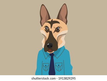 Dog portrait cartoon hand drawn, German Shepherd wearing shirts, Popular Dog Breeds, Vector illustration