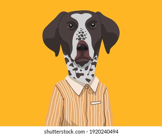 Dog portrait cartoon hand drawn, German Shorthaired wearing shirts, Popular Dog Breeds, Vector illustration