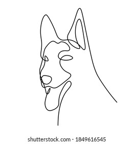 Dog portrait in continuous line art drawing style. German shepherd head black linear sketch isolated on white background. Vector illustration