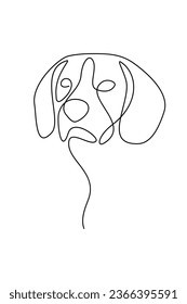 Retrato de perro en estilo de dibujo de línea continua. Esbozo lineal negro de la cabeza del perro encerrado en fondo blanco. Ilustración del vector