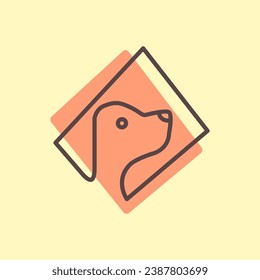 dog portrait face square shape line style minimal mascot colorful logo design vector icon illustration