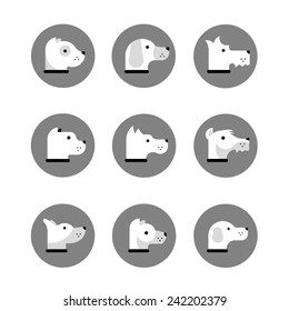 Dog portrait flat icon set
