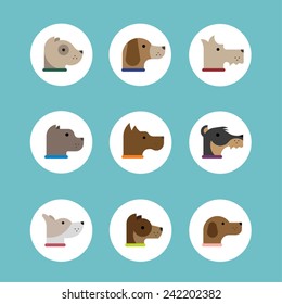 Dog portrait flat icon set