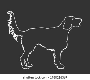 Dog portrait of Golden Retriever vector line contour silhouette illustration isolated on black. Beware of dog. Friendly family dog. Labrador retriever graphic.