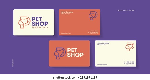 Dog Portrait Icon And Pet Shop Logo Design With Business Card Template. 