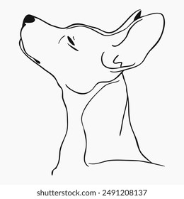 Retrato de perro, arte de línea mínima aislado sobre fondo blanco. Cabeza de pinscher Abstractas de perfil. Elegante dibujo de línea de contorno en blanco y negro.