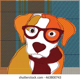 Dog portrait pappy in glass patchwork. Color vector illustration. EPS8