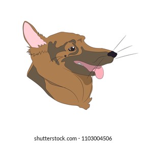 dog portrait profile, look down, vector