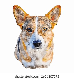 Dog Portrait Watercolor Hand Drawn Illustration