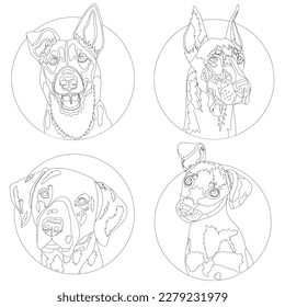 Dog portraits line vector set