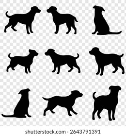  Dog Pose Silhouette Vector Set. Dogs Silhouettes, Collection.