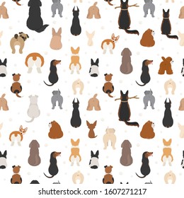 Dog poses behind. Dog`s butts. Flat design seamless pattern. Vector illustration