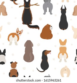 Dog poses behind. Dog`s butts. Flat design seamless pattern. Vector illustration