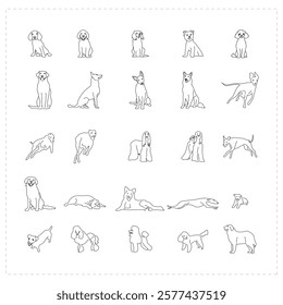 Dog poses Simple line drawings dog sitting, playful positions, minimalist dog poses, .