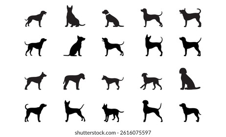 Dog poses vector collection black silhouettes