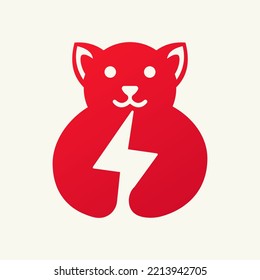 Dog Power Logo Negative Space Concept Vector Template. Dog Holding Bolt Symbol