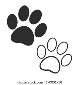 Dog prints on a white background, set of vector illustrations