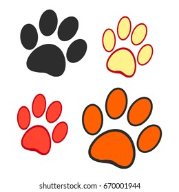 Dog prints on a white background, set of vector illustrations