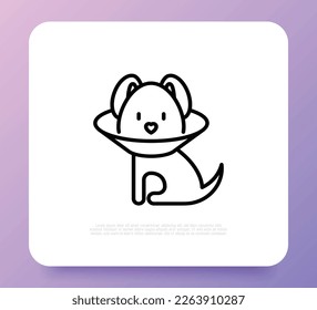 Dog in protective collar. Thin line icon. Veterinary clinic. Vector illustration.