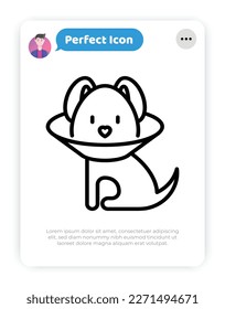 Hund in Schutzkragen. Dünne Linie Symbol. Veterinärklinik. Vektorgrafik.