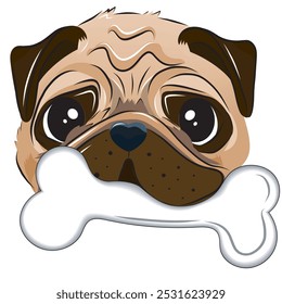 dog, pug, puppy, cute puppy, pug puppy, dog treats, bone, sweet treat, sticker, portrait, muzzle