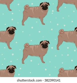 dog pug vector illustration textile design, pug dog vector print illustration seamless