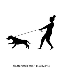 dog pulling on the leash silhouette vector graphic