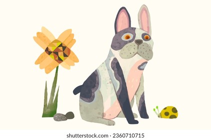  Dog, puppy, animal illustration, watercolor vector artwork.