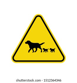 Dog and Puppy Crossing Triangle Sign Isolated On White Background. Caution Symbol Simple, Flat, Vector, Icon You Can Use Your Website Design, Mobile App Or Industrial Design