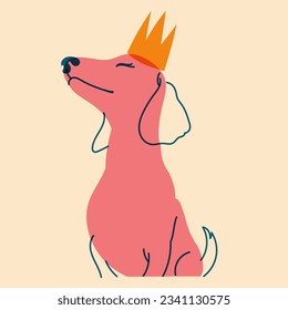 Hund, Welpe in Krone. Avatar, Badge, Poster, Logo-Vorlagen, Druck. Vektorgrafik im minimalistischen Stil mit Riso-Druckeffekt. Flacher Cartoon-Stil