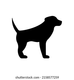 Dog Puppy Domestic Happy Black Silhouette Icon. Mammal Labrador Animal Pet Cute Shape Glyph Pictogram. Purebred Doggy Retriever Standing Flat Symbol. Big Dog Logo. Isolated Vector Illustration.