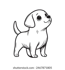 Perro, cachorro dibujado con una línea, en estilo de dibujos animados. Ilustración gráfica