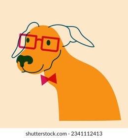 Dog, puppy in glasses. Avatar, badge, poster, logo templates, print. Vector illustration in a minimalist style  with Riso print effect. Flat cartoon style