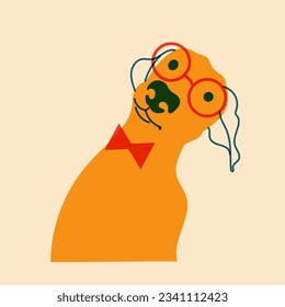 Dog, puppy in glasses. Avatar, badge, poster, logo templates, print. Vector illustration in a minimalist style  with Riso print effect. Flat cartoon style