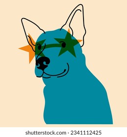 Dog, puppy in glasses. Avatar, badge, poster, logo templates, print. Vector illustration in a minimalist style  with Riso print effect. Flat cartoon style