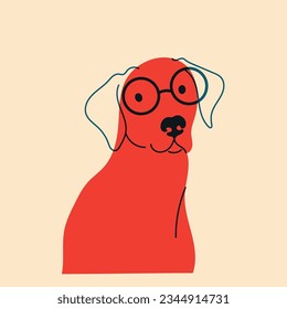 Dog, puppy in glasses. Avatar, badge, poster, logo templates, print. Vector illustration in a minimalist style  with Riso print effect. Flat cartoon style