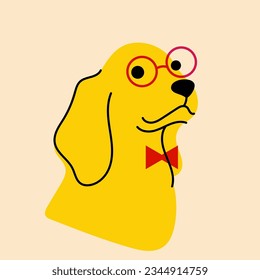 Dog, puppy in glasses. Avatar, badge, poster, logo templates, print. Vector illustration in a minimalist style  with Riso print effect. Flat cartoon style