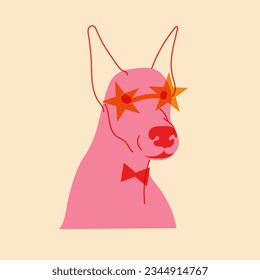 Dog, puppy in glasses. Avatar, badge, poster, logo templates, print. Vector illustration in a minimalist style  with Riso print effect. Flat cartoon style