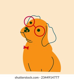 Dog, puppy in glasses. Avatar, badge, poster, logo templates, print. Vector illustration in a minimalist style  with Riso print effect. Flat cartoon style