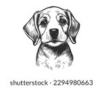 Dog, puppy hand drawn line style vector illustration isolated on white background