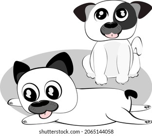 Dog, puppy, lie down, stretch their legs. Vector illustration of cute pets.