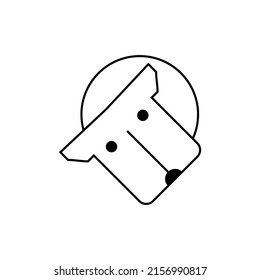 Dog puppy logo. Dog with turn and tilt head. Simple minimal icon. Outline vector illustration on white background.
