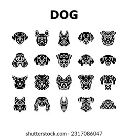 dog puppy pet animal cute icons set vector. breed character, terrier domestic, canine bulldog, happy funny, labrador adorable dog puppy pet animal cute glyph pictogram Illustrations