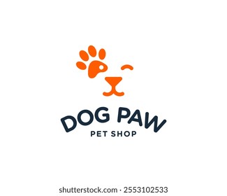 Perro Cachorro Tienda de mascotas Clínica de patas Huella animal veterinaria Ilustración de diseño de logotipo de Vector simple