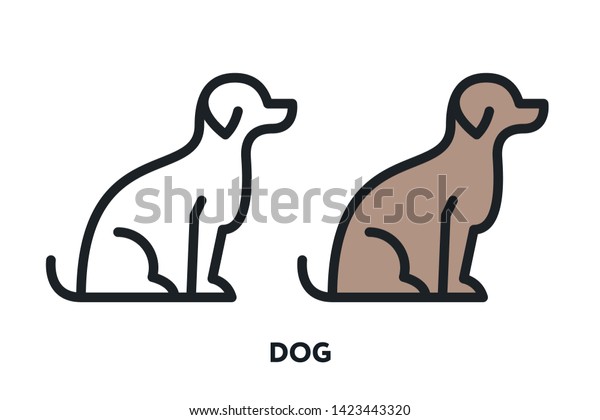 犬の子犬はペット 座り込みポーズハウス動物 ベクター平線のアイコンイラスト のベクター画像素材 ロイヤリティフリー