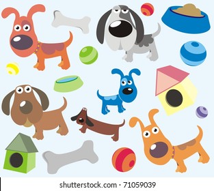 Dog / puppy / pet vector cartoon illustration set