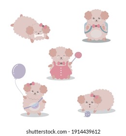 Dog Puppy Playing Various Poses Cartoon Character Set