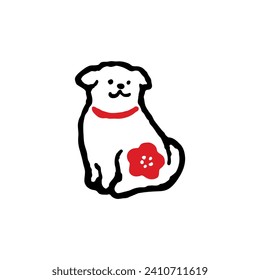 flor de perro, cachorro y ciruela, ilustración vectorial de estilo japonés dibujada a mano