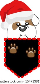 dog, puppy pocket with santa claus hat vector illustration for t-shirt print and other uses. Can be used for design of cards