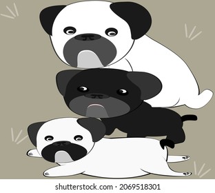 Dog, puppy, short face, fat body, black, facing backwards. Vector illustration of a cute pet